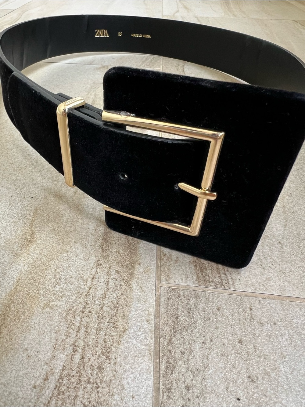 Zara Black Velvet Wide Belt with Gold Buckle